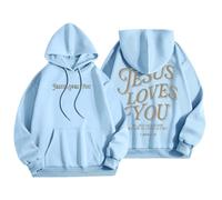 Sudadera con capucha para mujer, diseño de Jesus Loves You con bolsillo, con cordón, para otoño, a la moda, cómoda, informal, para invierno, azul, 3XL