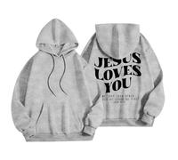 Sudadera con capucha para mujer, diseño de Jesus Loves You con bolsillo, con cordón, para otoño, a la moda, para invierno, cómoda, casual, gris, XXL