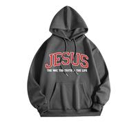 Sudadera con capucha para mujer, diseño de Jesús The Way The Truth and The Life, para verano, ligera, holgada, con gráfico cristiano, con capucha, para la playa, Y2K, preppy College Cute, gris, L