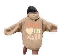 Sudadera con capucha para mujer, diseño de letras 2026, estilo religioso, Y2K, gótico, fe, amo a Jesús, con capucha moderna para la universidad, caqui, XXL
