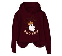 Sudadera con capucha para mujer, diseño de murciélago fantasma Boo Haw 2025, para las fiestas, Vino, L