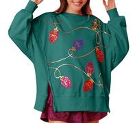 Sudadera con capucha para mujer, diseño de Papá Noel occidental, para invierno, otoño, decoración de Navidad, cuello redondo, con lentejuelas, manga larga, con diseño de dibujos animados, verde, M