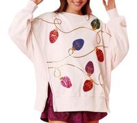 Sudadera con capucha para mujer, diseño de Papá Noel occidental, para invierno, otoño, decoración de Navidad, cuello redondo, con lentejuelas, manga larga, con diseño de dibujos animados, blanco, M
