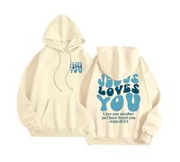 Sudadera con capucha para mujer, diseño de texto en inglés "Christian Jesus Loves You", de gran tamaño, para otoño, a la moda, religiosa, ligera, con gráfico Workou, ajuste holgado, ropa casual con
