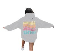 Sudadera con capucha para mujer, diseño gótico de Sunrise Sunburn Sunset Repeat Y2K con letras a la moda, para adolescentes, ajuste holgado, casual, vintage, suéteres suaves 2025, Gris Claro, 4XL