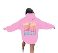 Sudadera con capucha para mujer, diseño gótico de Sunrise Sunburn Sunset Repeat Y2K con letras a la moda, para adolescentes, ajuste holgado, casual, vintage, suéteres suaves 2025, rosa, 4XL