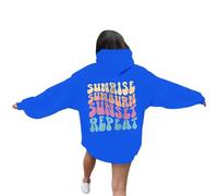 Sudadera con capucha para mujer, diseño gótico de Sunrise Sunburn Sunset Repeat Y2K con letras a la moda, para adolescentes, ajuste holgado, casual, vintage, suéteres suaves 2025, azul, 4XL