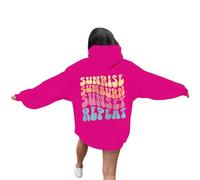 Sudadera con capucha para mujer, diseño gótico de Sunrise Sunburn Sunset Repeat Y2K con letras a la moda, para adolescentes, ajuste holgado, casual, vintage, suéteres suaves 2025, hot pink, 4XL