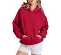 Sudadera con capucha para mujer, diseño gráfico liso, informal, con un hombro descubierto, manga casquillo, ajuste holgado, forro polar, sudaderas con capucha con diseños góticos para otoño, rosso, M