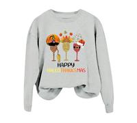 Sudadera con capucha para mujer "Happy Hallothanksmas Wine Glass", gris, M