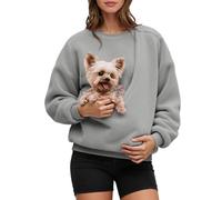 Sudadera con Capucha para Mujer Holgado Color Sólido Sudaderas Oversize con Bolsillo para Gatos Perros Sweatshirt Forro Polar Manga Larga con Bolsillo Canguro Moda Suéter para Mascotas