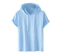 Sudadera con capucha para mujer, manga corta, monocolor, sudadera de moda, con capucha, suelta, talla grande, sudadera con capucha, cómoda, blusa de algodón, blusa de verano, clásica, camiseta