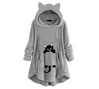 Sudadera con Capucha para Mujer,Moda Manga Larga Casual orejas de gato impresión Suelto Sudaderas largo felpa caliente gruesa Jersey Otoño Primavera Tops tumblr Suéter Abrigo chaqueta pulóver Fiesta