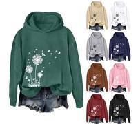 Sudadera con capucha para mujer original, chaqueta corta para mujer Chic Sudaderas 2025 nueva sudadera con capucha versátil abrigo casual abrigos otoño ropa con diente de león patrón Loungewear