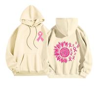 Sudadera con Capucha para Mujer otoño/Invierno Breast Cancer Awareness Sunflower Print Cuello Redondo Manga Larga Sudadera con Capucha