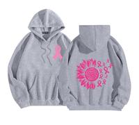 Sudadera con Capucha para Mujer otoño/Invierno Breast Cancer Awareness Sunflower Print Cuello Redondo Manga Larga Sudadera con Capucha