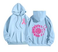 Sudadera con Capucha para Mujer otoño/Invierno Breast Cancer Awareness Sunflower Print Cuello Redondo Manga Larga Sudadera con Capucha