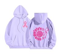 Sudadera con Capucha para Mujer otoño/Invierno Breast Cancer Awareness Sunflower Print Cuello Redondo Manga Larga Sudadera con Capucha