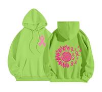 Sudadera con Capucha para Mujer otoño/Invierno Breast Cancer Awareness Sunflower Print Cuello Redondo Manga Larga Sudadera con Capucha