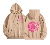 Sudadera con Capucha para Mujer otoño/Invierno Breast Cancer Awareness Sunflower Print Cuello Redondo Manga Larga Sudadera con Capucha