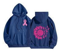 Sudadera con Capucha para Mujer otoño/Invierno Breast Cancer Awareness Sunflower Print Cuello Redondo Manga Larga Sudadera con Capucha