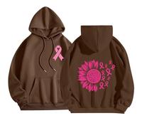 Sudadera con Capucha para Mujer otoño/Invierno Breast Cancer Awareness Sunflower Print Cuello Redondo Manga Larga Sudadera con Capucha
