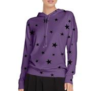 Sudadera con capucha para mujer Oversize - Top para mujer, elegante y elegante, estampado de estrellas con cordón de ajuste, tops elásticos, sudaderas, cómodas, muy suaves, sudadera con capucha, malva