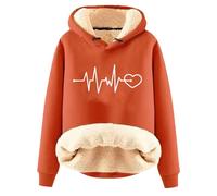 Sudadera con capucha para mujer, para otoño e invierno, casual, manga larga, con bolsillo, estampado de amor, para mujer, naranja, L