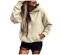 Sudadera con capucha para mujer, sudadera básica con forro grueso, sudadera monocolor, ropa deportiva cómoda, sudadera de manga larga, suéter con capucha, sudadera clásica, O Khaki, M