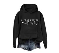 Sudadera con capucha para mujer, sudadera con capucha Life Is Better With My Boys, sudadera ligera para adultos, Negro, XL