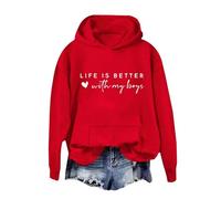 Sudadera con capucha para mujer, sudadera con capucha Life Is Better With My Boys, sudadera ligera para adultos, Vino, XL