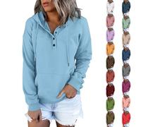 Sudadera con capucha para mujer, suéter de invierno, cierre de botón, sudaderas, con capucha, color liso, abrigos cortos, chaquetas cálidas, mangas largas, bolsillos, gris, 4X-Large
