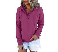 Sudadera con capucha para mujer, suéter de invierno, cierre de botón, sudaderas, con capucha, color liso, abrigos cortos, chaquetas cálidas, mangas largas, bolsillos, rosa brillante, XL