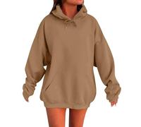 Sudadera con capucha para mujer, tallas grandes - Suéter fino de gran tamaño, color liso, caqui, L