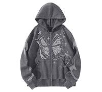 Sudadera con capucha para mujer Y2K con estampado de mariposas, chaqueta con cremallera gótica Harajuku sudadera con capucha de manga larga de gran tamaño, moderna con estampado de mariposas, chaqueta
