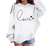 Sudadera con capucha para niña, con estampado de amor, camiseta de manga larga, sudadera informal, deportiva, ropa de calle, informal, para adolescentes, niñas, Blanco-ba, 12-13 años