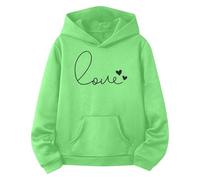 Sudadera con capucha para niña, con estampado de amor, camiseta de manga larga, sudadera informal, deportiva, ropa de calle, informal, para adolescentes, niñas, Verde claro-b, 2-3 años