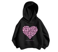 Sudadera con capucha para niña con estampado de corazón, sudaderas con capucha para niños, para ocio, escuela, deportes, actividades cómodas, para niñas de 3 a 12 años, Negro , 7-8 años