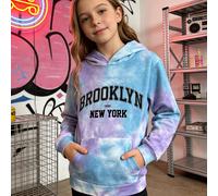 Sudadera con Capucha para Niñas, Moda Otoño/Invierno, Tie-Dye Manual con Única en Pieza, Bolsillo en el Pecho, Estampado de BROOKLYN con el de , Hoodie de Abrigo