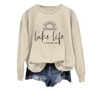 Sudadera con capucha para niñas y adolescentes, con texto en inglés "Fashion is The Life", manga larga y cuello redondo, beige, M