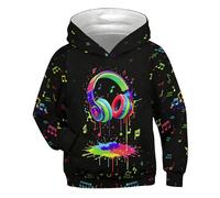 Sudadera con capucha para niño con estampado gráfico, práctico bolsillo delantero para tiempo libre, aventura al aire libre, Negro , 3 años