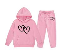 Sudadera con capucha para niño, diseño de corazón, talla grande, manga larga, letra impresa superior, suéter, pantalones de moda occidental, invierno, gruesa, ropa de corpiño (2-3 años)