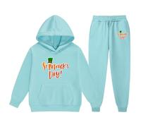 Sudadera con capucha para niño San Patricio de gran tamaño manga larga con letra impresa Top Jersey Pantalones Moda Occidental Invierno Gruesa Ropa Corsage (Sky Blue, 10-11 Years)