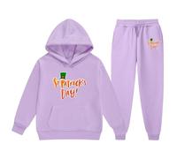 Sudadera con capucha para niño San Patricio de gran tamaño manga larga con letra impresa Top Jersey Pantalones Moda Occidental Invierno Grueso Ropa Corsage(Purple, 3-4 Years)