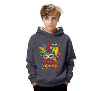 Sudadera con capucha para niños con estampado gráfico de carnaval 2026 para fiestas, festividades, celebraciones, juguetones, con mangas largas, cómoda, casual, para niños, jóvenes, uso diario, gris