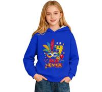 Sudadera con capucha para niños con estampado gráfico de carnaval 2026 para fiestas, festividades, celebraciones, juguetones, con mangas largas, cómoda, casual, para niños, jóvenes, uso diario, azul