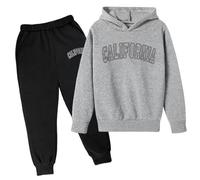 Sudadera con capucha para niños Conjunto de sudadera con capucha impresa popular conjunto en ropa interior 2026 carta casual impresa manga larga fuera desgaste, gris oscuro, 11-12 años
