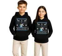Sudadera con capucha para niños de Believe Unicornio | Ugly Christmas Sweater Navidad, Negro , 140