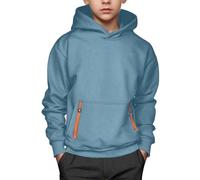 Sudadera con capucha para niños, informal, de manga larga, para niños y niñas, sudadera ligera con capucha, camiseta de manga larga para deporte, chaqueta de entretiempo, azul, 12-13 años