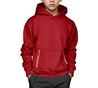 Sudadera con capucha para niños, informal, de manga larga, para niños y niñas, sudadera ligera con capucha, camiseta de manga larga para deporte, chaqueta de entretiempo, rojo, 12-13 años